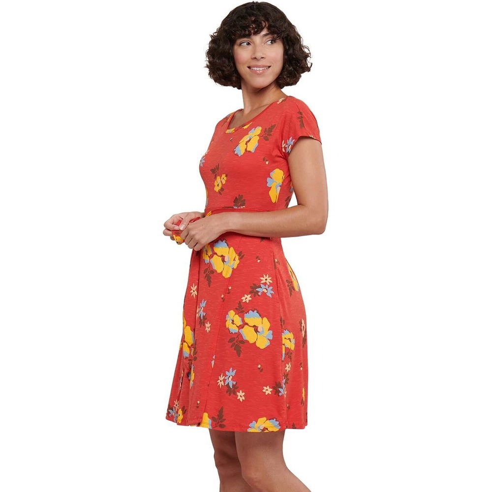 Toad&Co Cue Wrap Short Sleeve Floral Dress Red Organic Cotton Tencel Women Large